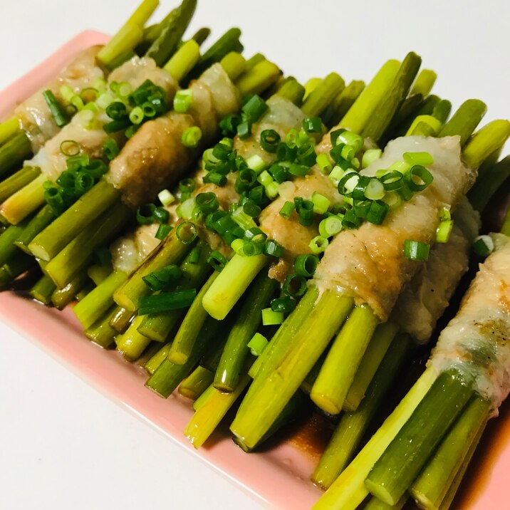 簡単晩ご飯！ニンニクの芽の照焼き肉巻き♫